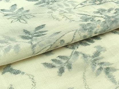 平和屋着物▽上質な紬　単衣　草花文　正絹　逸品　AABC6193jh