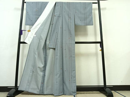 平和屋着物▽小紋 単衣 舞花文 洗える着物 AABC6194jh