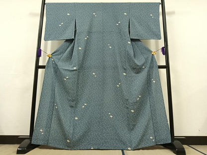 平和屋着物▽小紋 単衣 舞花文 鬼しぼ縮緬 洗える着物 AABC6195jh