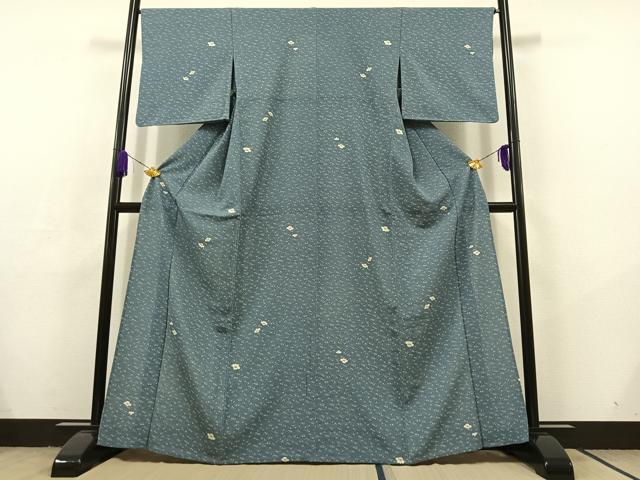 平和屋着物▽小紋 単衣 舞花文 鬼しぼ縮緬 洗える着物 AABC6195jh