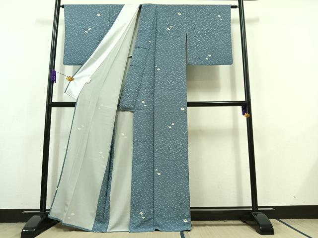 平和屋着物▽小紋 単衣 舞花文 鬼しぼ縮緬 洗える着物 AABC6195jh