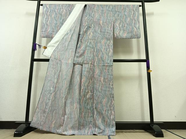 平和屋着物▽小紋 単衣 流水文 洗える着物 AABC6196jh