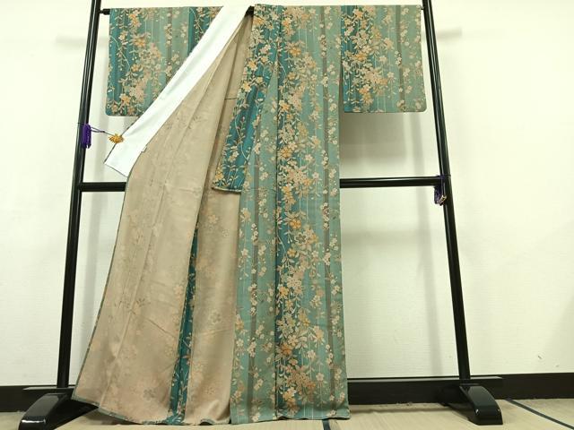 平和屋着物▽小紋 単衣 草花文 鬼しぼ縮緬 高島屋扱い 洗える着物 AABC6197jh