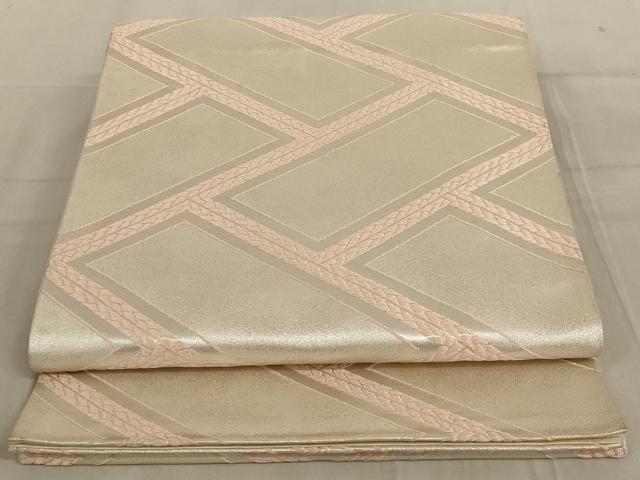 平和屋着物◎六通柄袋帯　唐織　幾何学文様　銀糸　正絹　逸品　AABC6201ou