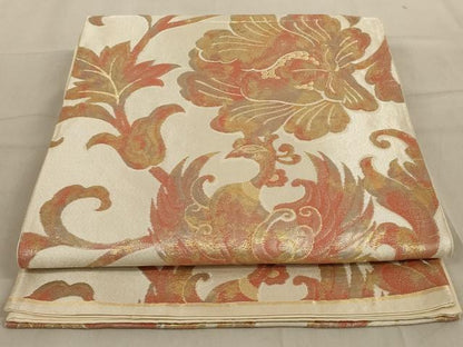 平和屋着物◎六通柄袋帯　更紗花文　金糸　正絹　逸品　AABC6204ou