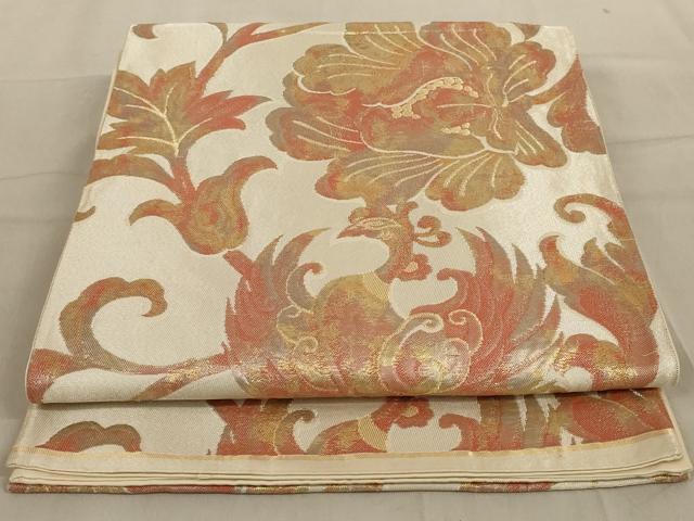 平和屋着物◎六通柄袋帯　更紗花文　金糸　正絹　逸品　AABC6204ou
