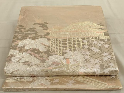 平和屋着物◎六通柄袋帯 風景文 プラチナ箔二重織 正絹 逸品 AABC6207ou