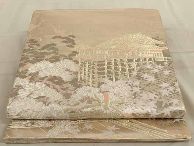平和屋着物◎六通柄袋帯 風景文 プラチナ箔二重織 正絹 逸品 AABC6207ou