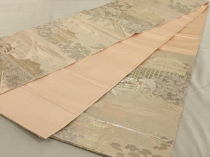 平和屋着物◎六通柄袋帯 風景文 プラチナ箔二重織 正絹 逸品 AABC6207ou