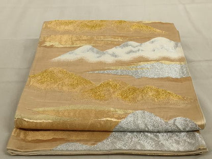 平和屋着物◎六通柄袋帯 遠山風景文 金銀糸 正絹 逸品 AABC6209ou