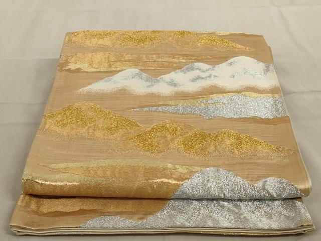 平和屋着物◎六通柄袋帯 遠山風景文 金銀糸 正絹 逸品 AABC6209ou