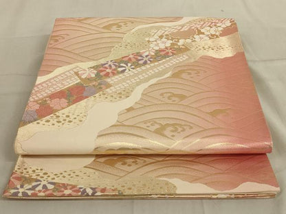 平和屋着物◎六通柄袋帯 唐織 道長花文 金糸 正絹 逸品 AABC6216ou