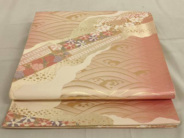 平和屋着物◎六通柄袋帯 唐織 道長花文 金糸 正絹 逸品 AABC6216ou