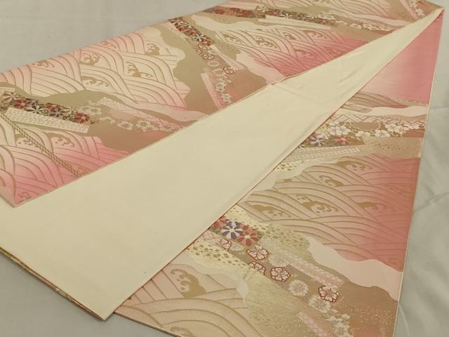 平和屋着物◎六通柄袋帯 唐織 道長花文 金糸 正絹 逸品 AABC6216ou