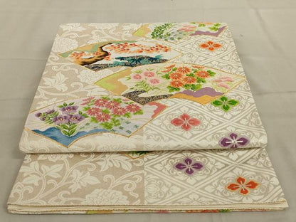 平和屋着物◎六通柄袋帯　地紙花文　金糸　正絹　逸品　AABC6223ou