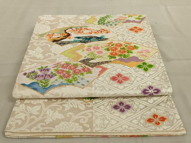 平和屋着物◎六通柄袋帯　地紙花文　金糸　正絹　逸品　AABC6223ou
