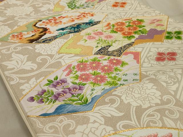 平和屋着物◎六通柄袋帯　地紙花文　金糸　正絹　逸品　AABC6223ou