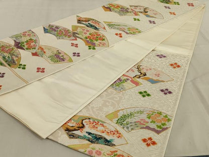 平和屋着物◎六通柄袋帯　地紙花文　金糸　正絹　逸品　AABC6223ou