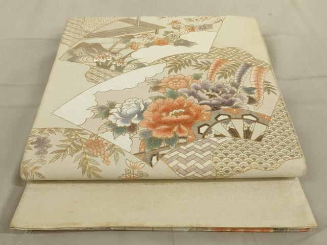 平和屋着物◎太鼓柄袋帯　地紙花文　金彩　銀糸　正絹　逸品　AABC6226ou