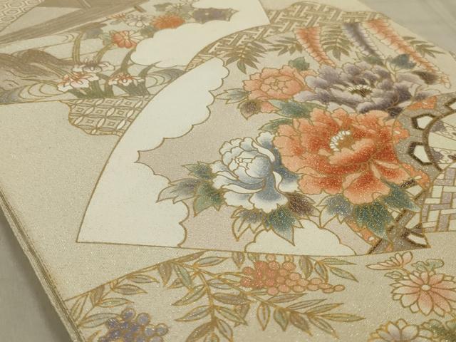 平和屋着物◎太鼓柄袋帯　地紙花文　金彩　銀糸　正絹　逸品　AABC6226ou