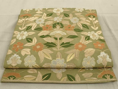 平和屋着物◎六通柄袋帯 唐織 草花文 金銀糸 正絹 逸品 AABC6229ou