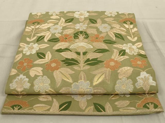 平和屋着物◎六通柄袋帯 唐織 草花文 金銀糸 正絹 逸品 AABC6229ou