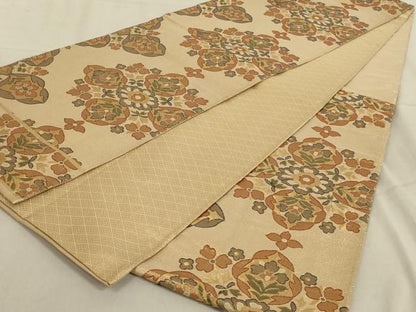 平和屋着物◎佐賀錦　六通柄袋帯　舞花文　金糸　正絹　逸品　AABC6237ou