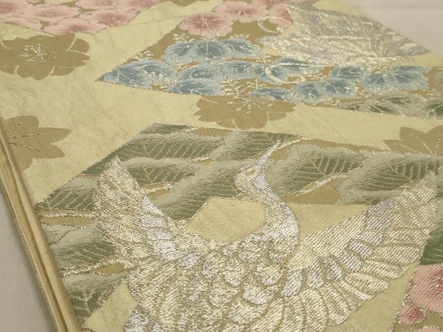 平和屋着物◎六通柄袋帯　花鳥文　銀糸　正絹　逸品　AABC6238ou