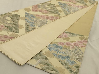 平和屋着物◎六通柄袋帯　花鳥文　銀糸　正絹　逸品　AABC6238ou