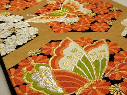 平和屋着物◎六通柄袋帯　唐織　花蝶文　金銀糸　正絹　逸品　AABC6239ou