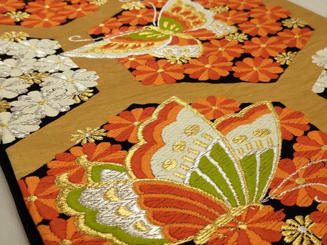 平和屋着物◎六通柄袋帯　唐織　花蝶文　金銀糸　正絹　逸品　AABC6239ou