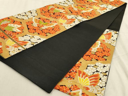 平和屋着物◎六通柄袋帯　唐織　花蝶文　金銀糸　正絹　逸品　AABC6239ou