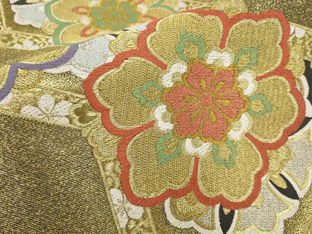 平和屋着物▼六通柄袋帯　亀甲花文　金銀糸　正絹　逸品　AABC6280wj