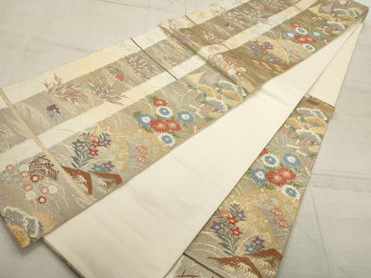 平和屋着物▼六通柄袋帯　みやび砂子文　金銀糸　正絹　逸品　AABC6318wj