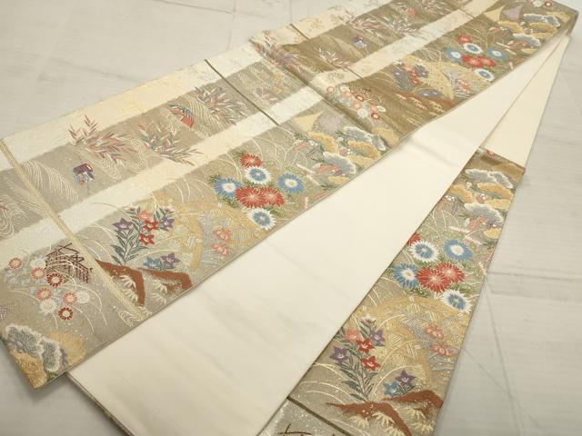 平和屋着物▼六通柄袋帯　みやび砂子文　金銀糸　正絹　逸品　AABC6318wj