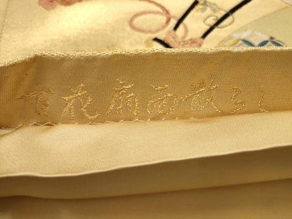 平和屋着物▼六通柄袋帯 唐織 百花扇面散らし 金銀糸 正絹 逸品 AABC6392wj