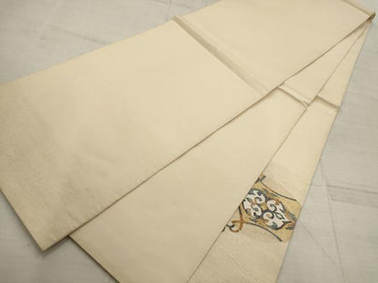 平和屋着物▼太鼓柄袋帯 吉祥花丸文 金糸 正絹 逸品 AABC6399wj