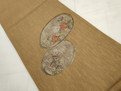 平和屋着物▼太鼓柄袋帯 パールすくい織 花丸文 金銀糸 正絹 逸品 AABC6429wj