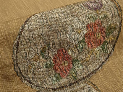 平和屋着物▼太鼓柄袋帯 パールすくい織 花丸文 金銀糸 正絹 逸品 AABC6429wj