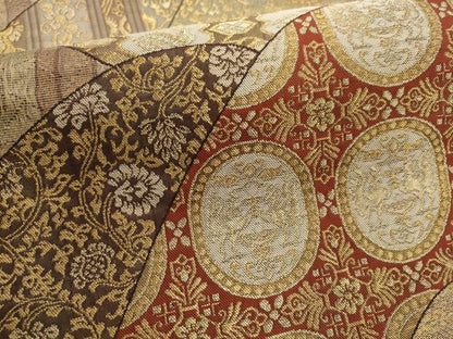 平和屋着物▼六通柄袋帯　遠山花鳥有栖川　金糸　正絹　逸品　AABC6493wj