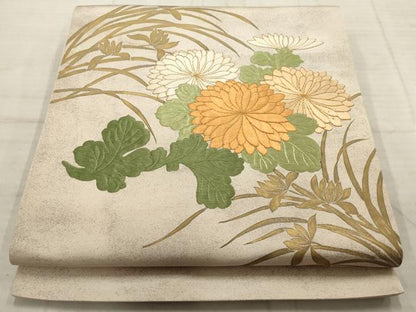 平和屋着物▼総刺繍　袋帯　草花文　金糸　正絹　逸品　AABC6581wj