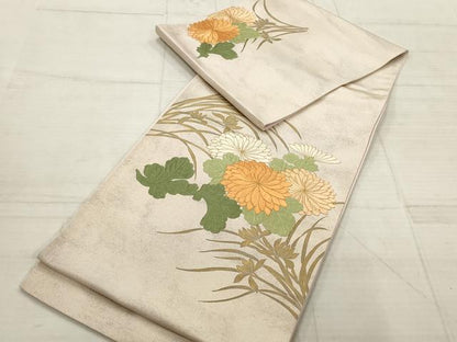 平和屋着物▼総刺繍　袋帯　草花文　金糸　正絹　逸品　AABC6581wj