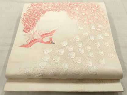 平和屋着物▼総刺繍　袋帯　鳳凰　銀糸　正絹　逸品　AABC6588wj