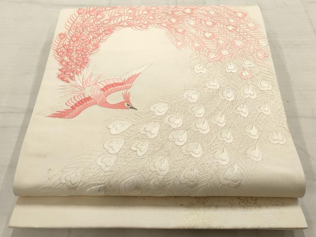 平和屋着物▼総刺繍　袋帯　鳳凰　銀糸　正絹　逸品　AABC6588wj