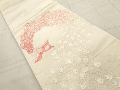 平和屋着物▼総刺繍　袋帯　鳳凰　銀糸　正絹　逸品　AABC6588wj