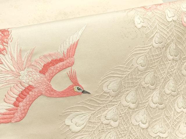 平和屋着物▼総刺繍　袋帯　鳳凰　銀糸　正絹　逸品　AABC6588wj
