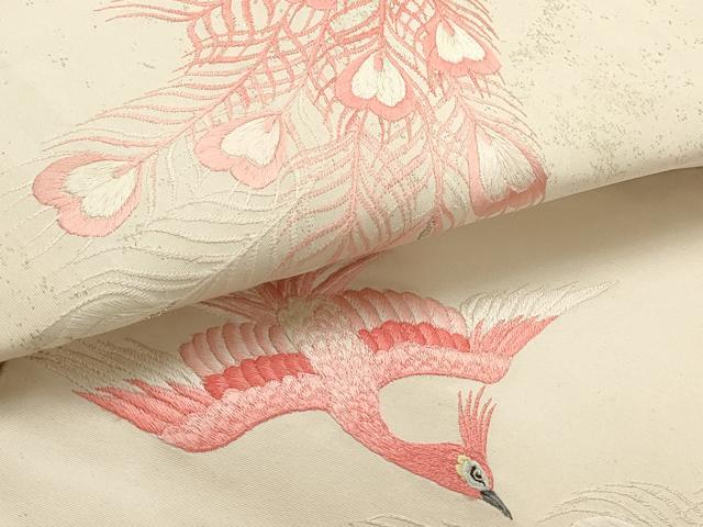 平和屋着物▼総刺繍　袋帯　鳳凰　銀糸　正絹　逸品　AABC6588wj