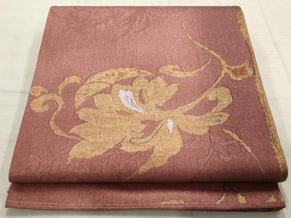 平和屋着物▼六通柄袋帯　ふくれ織　草花文　金銀糸　正絹　逸品　AABC6625wj