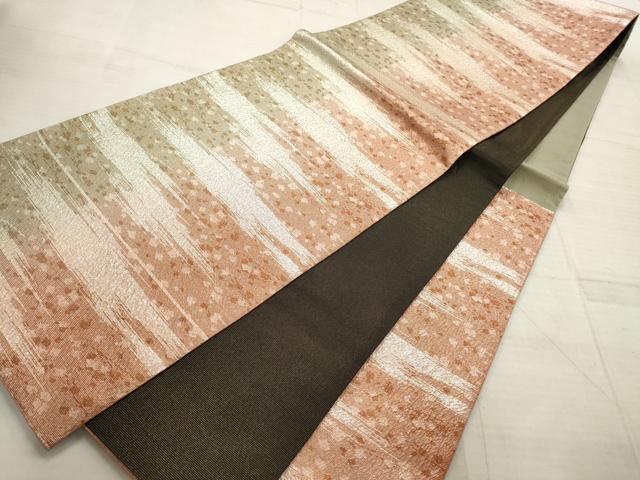 平和屋着物▼六通柄袋帯　霞文　銀糸　正絹　逸品　AABC6631wj
