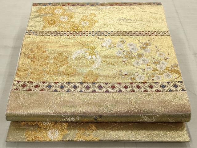 平和屋着物▼六通柄袋帯　王朝蒔絵　金銀糸　正絹　逸品　AABC6647wj